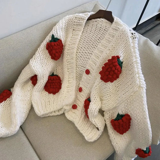 Cute three-dimensional strawberry cardigan long-sleeved sweater S2751