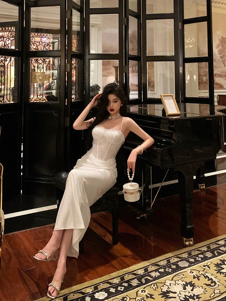 White suspender dress new sexy dress long party dress S5662