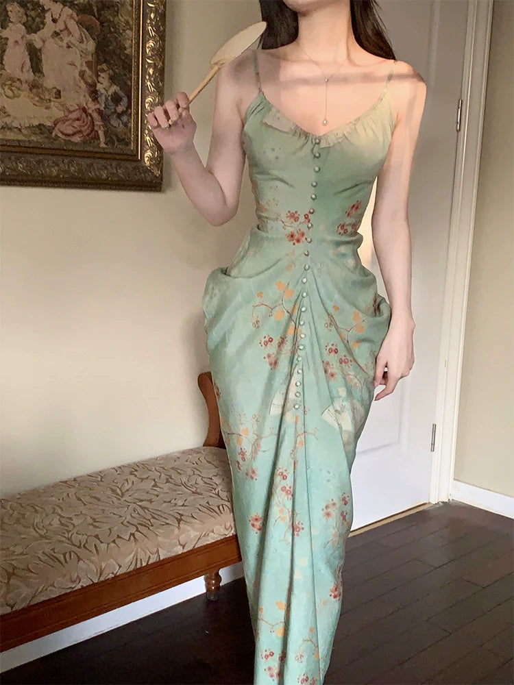 Retro green long party dress evening gown S6006