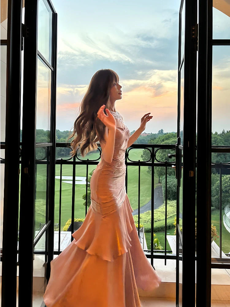 Ruffled evening dress birthday dress mermaid party dress S5945