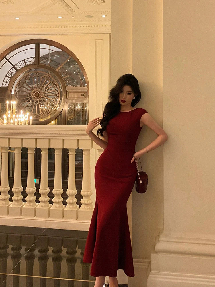 Red mermaid dress new retro style mid-length party dress S5692