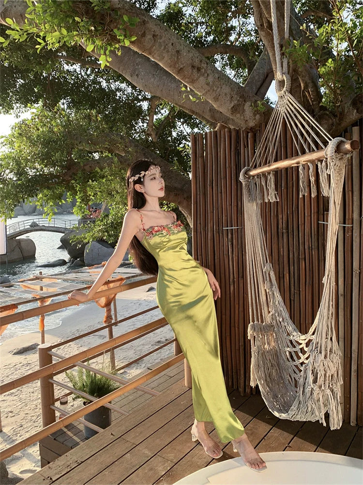 Green long dress women's summer long party dress S5864