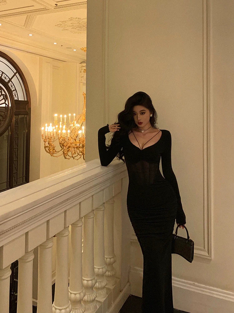 Black mermaid dress new long party dress S5639