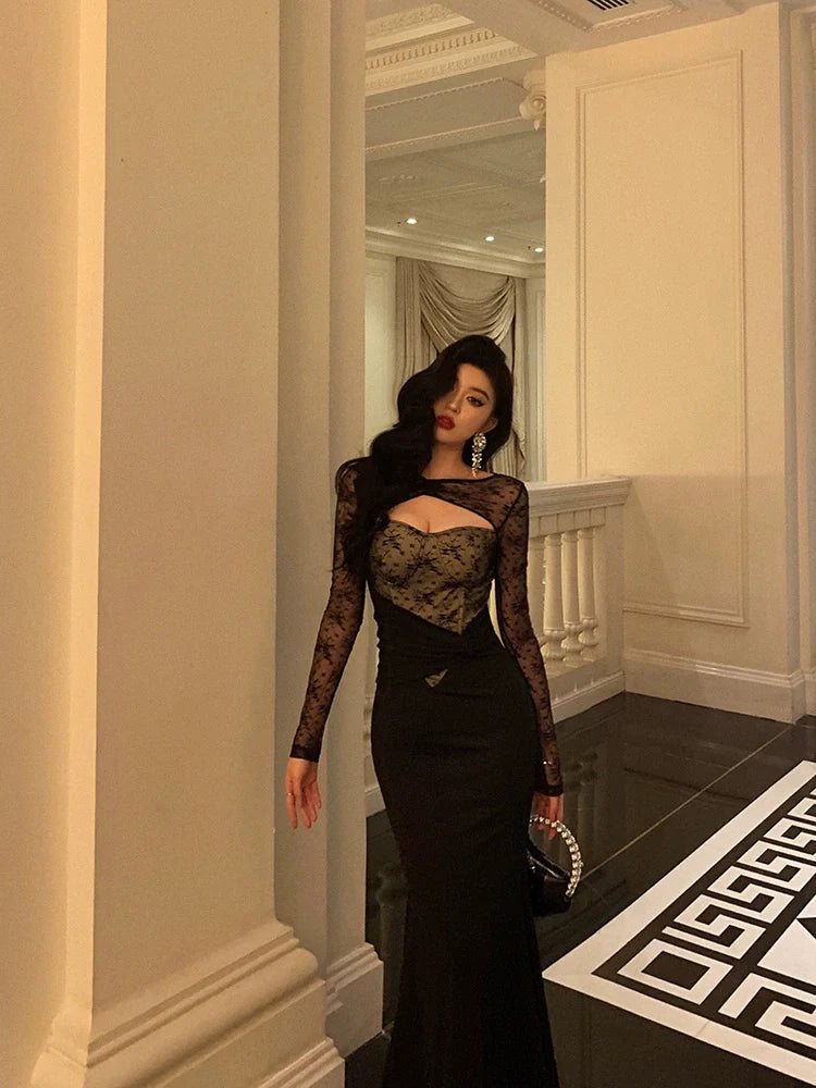Sexy black lace dress for women new design mermaid party dress S5691