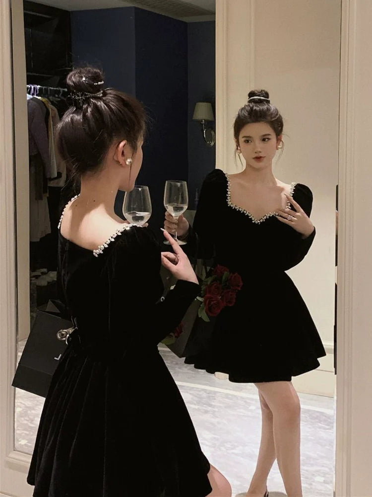 Birthday party dress luxury banquet velvet dress S5829