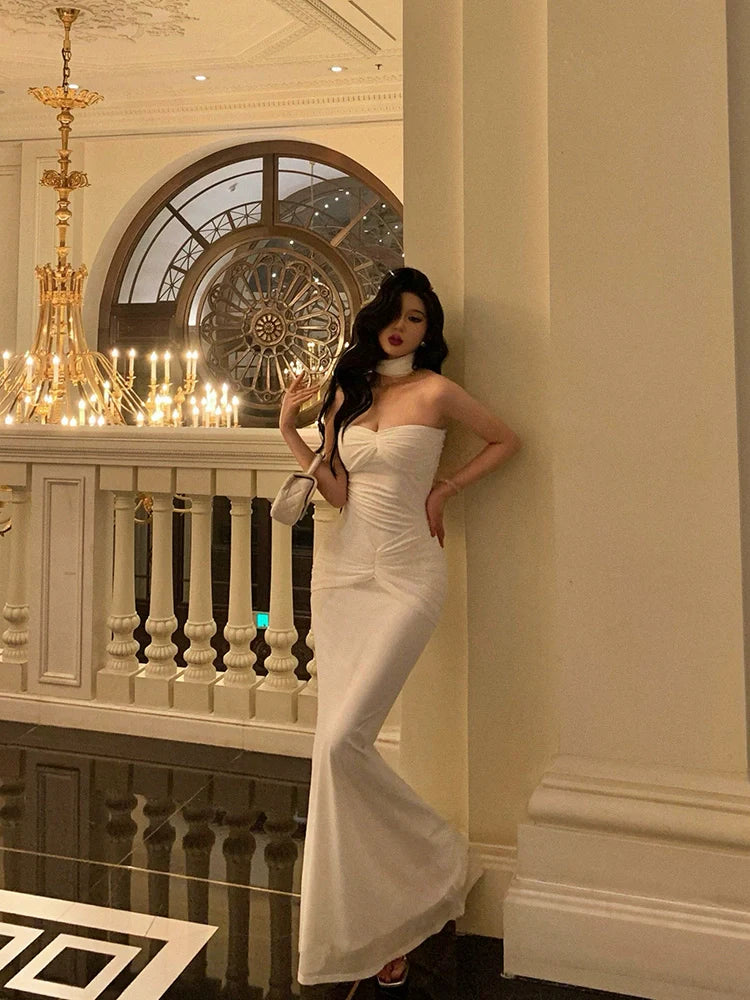 White strapless dress for women new style party dress S5665