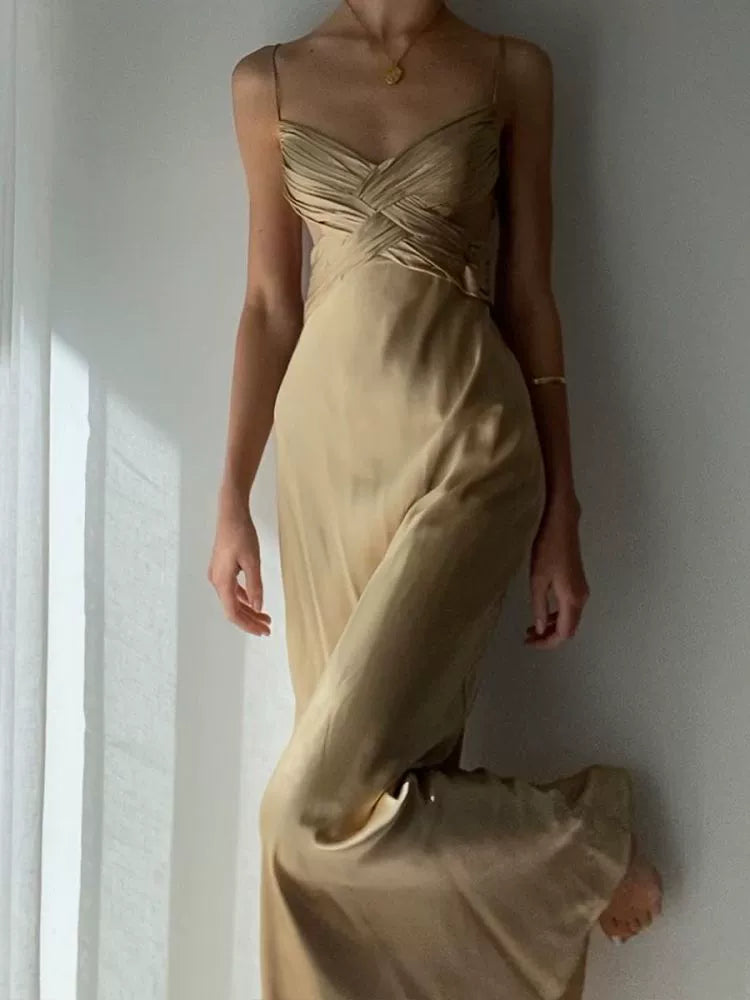 sexy V-neck long dress cross satin dress evening party dress S5984