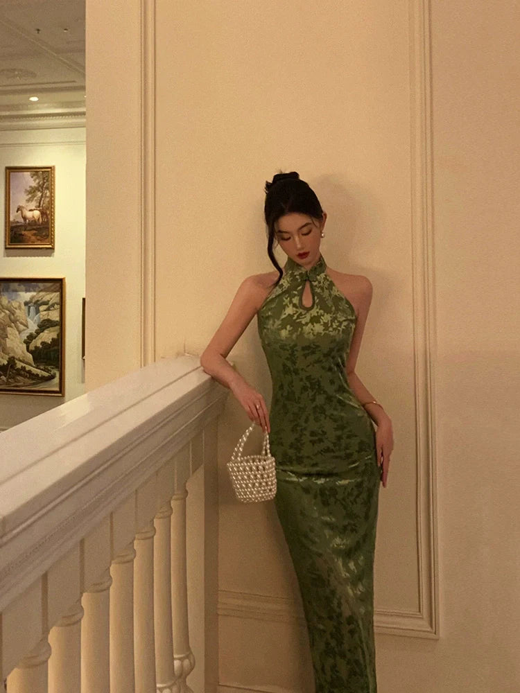 Chinese style cheongsam dress for women new retro slit long party dress S5643