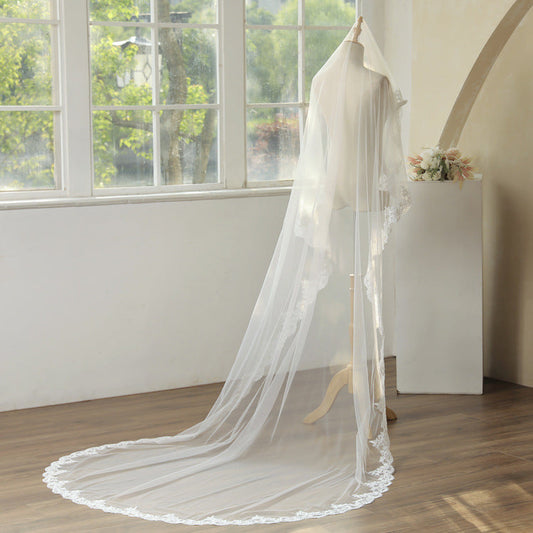Classy 3M White Lace Tulle Wedding Veil