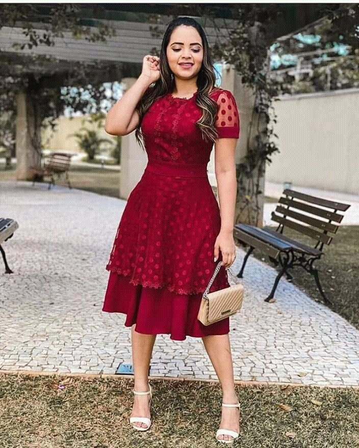 Chic Burgundy A-line Midi-length Prom Dress,Party Dress,Casual Dress Y5269