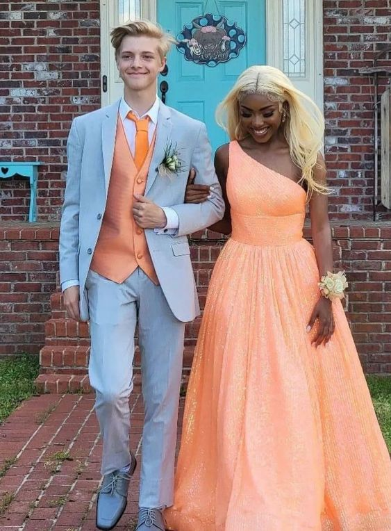 Orange One Shoulder A-line Prom Dress,Orange Formal Gown cc1095