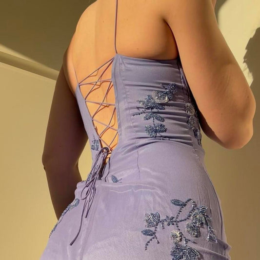 omberprom Elegant Spaghetti Straps Formal Dresses A Line V-neck Long Prom Dresses Appliques Charming Evening Party Dress