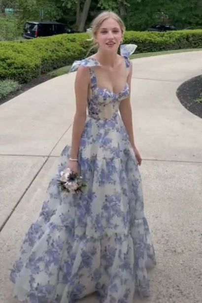 Beautiful Aline Spaghetti Strap Sleeveless Long Floral Prom Dress P1274