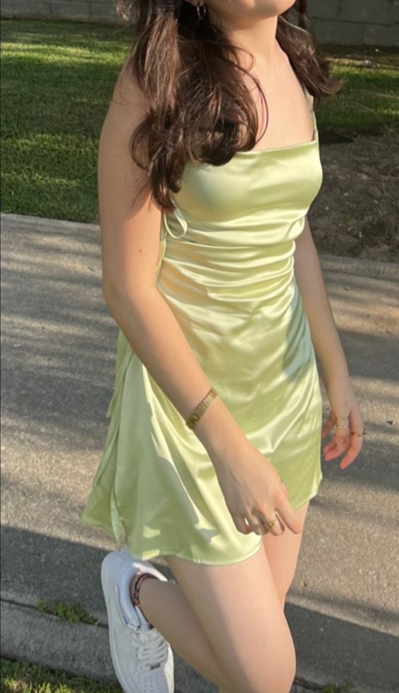 Simple A line Yellow 18th Birthday Dresses Birthday Outfits P1353