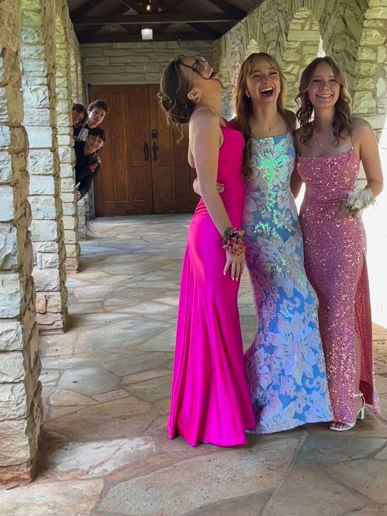 Sexy Mermaid Long Pink Sequin Prom Dress Party Dresses P1586