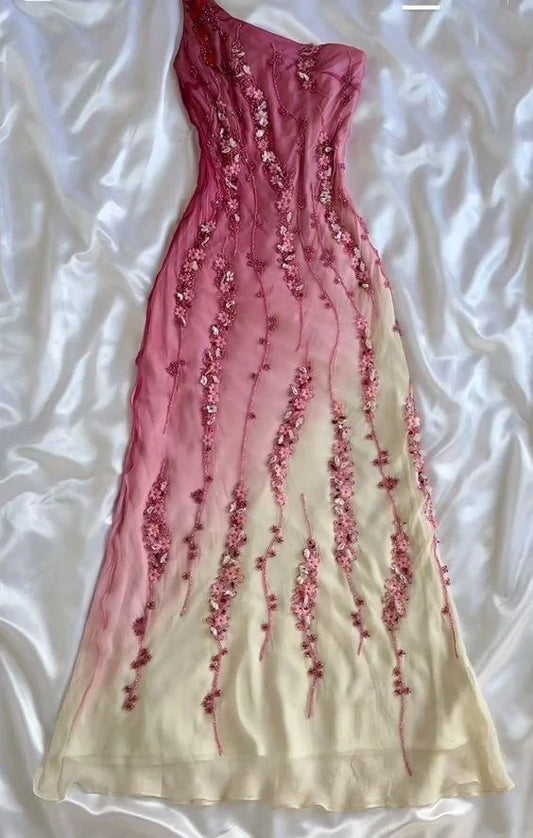 Simple Mermaid Prom Gown With Beads One Shoulder Prom Dress For Teens P1848