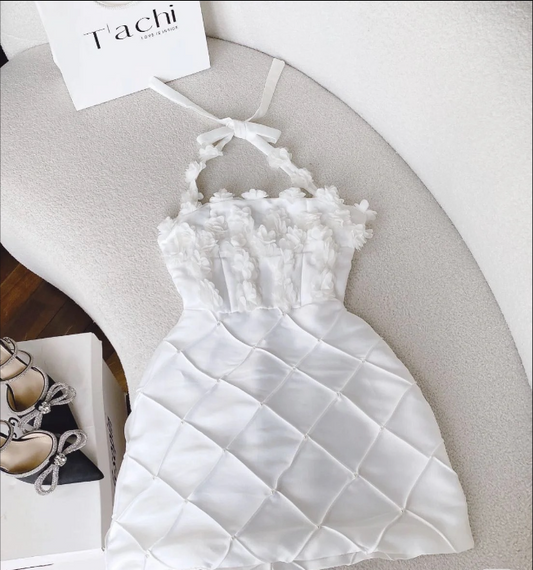 chic a-line satin halter short homecoming dress 18th birthday outfits P1950