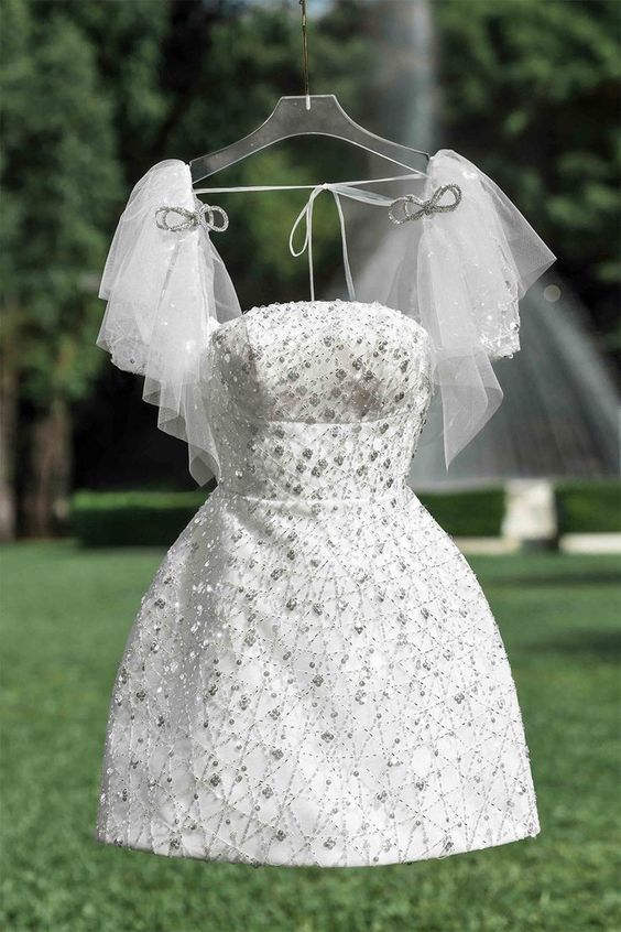 chic a-line sequin short homecoming dress 18th birthday outfits P1951