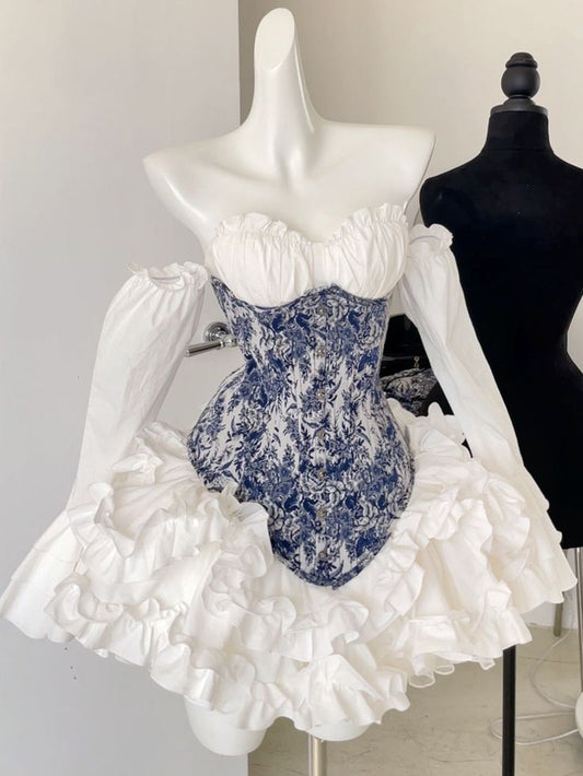 chic a line white long sleeves homecoming dress 16th birthday outfits P2087
