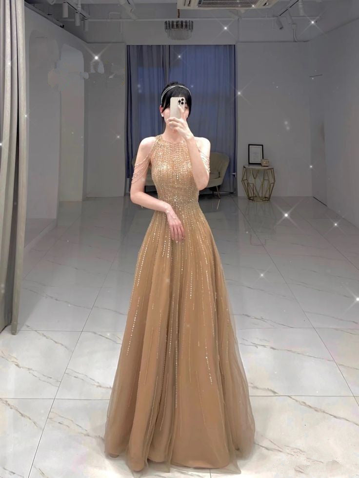 Pretty A Line Scoop Neckline Sleeveless Party Dress Tulle Prom Dresses P2323