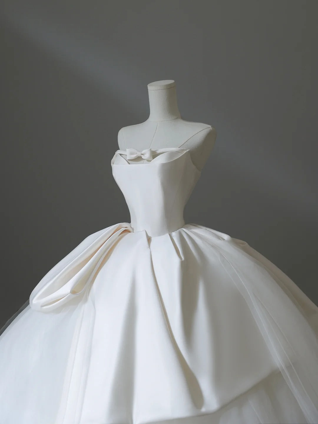 Girly Playful Bow A-line Tulle Satin Floor-length Wedding Dress P2534