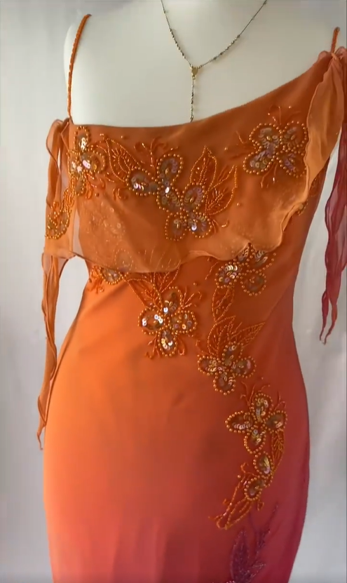 Vintage Orange Beaded Strap Bias-Cut Chiffon Homecoming Dress P3141
