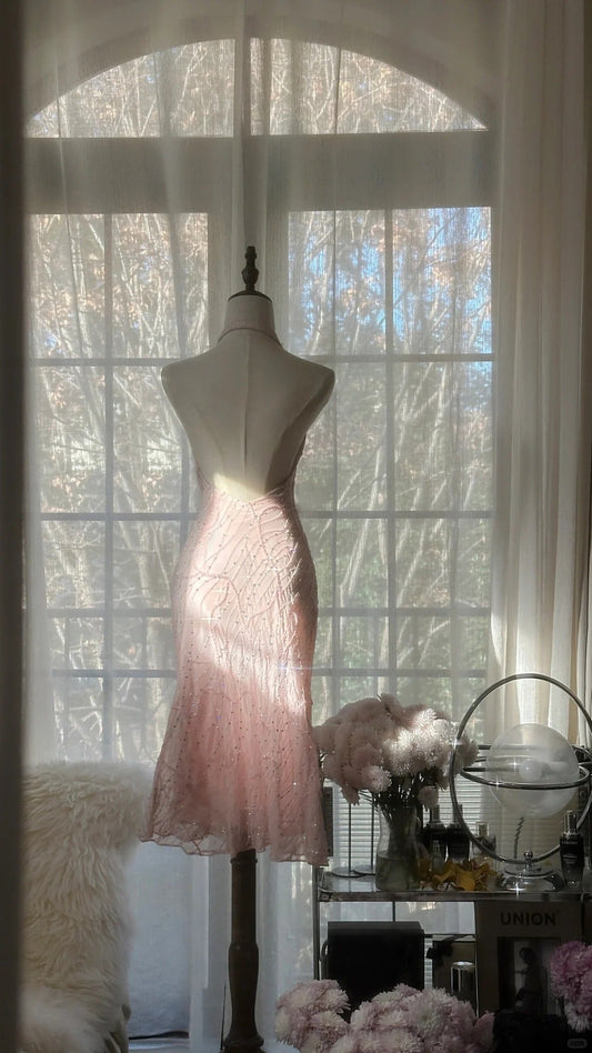 Cute Halter Neck Sleeveless Backless Beaded Short Prom Dress P3339