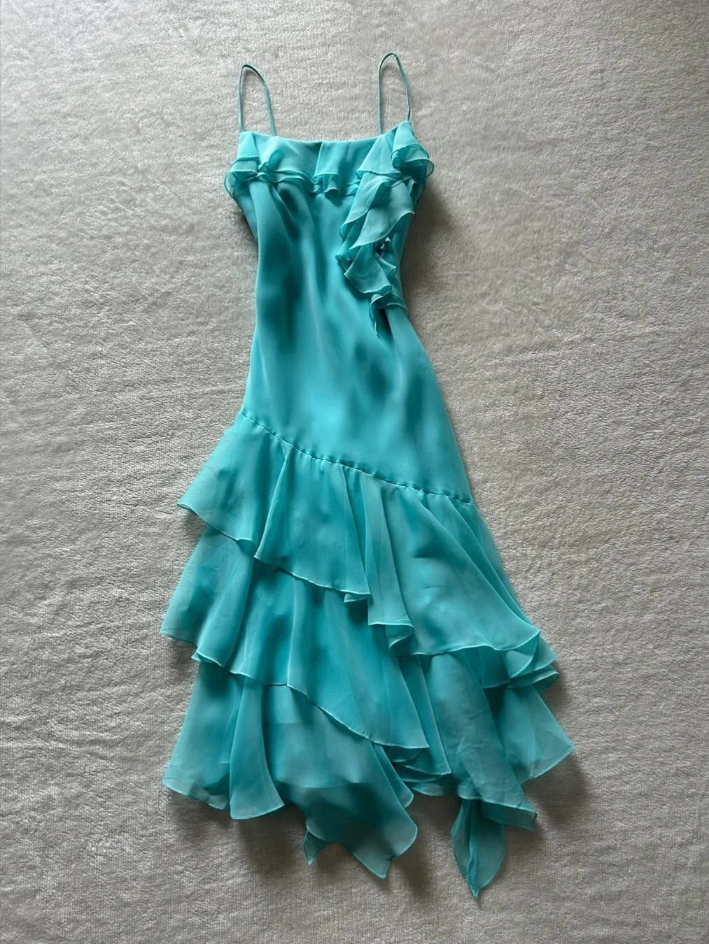 Beautiful Blue Chiffon Ruffle Homecoming Dress P3412