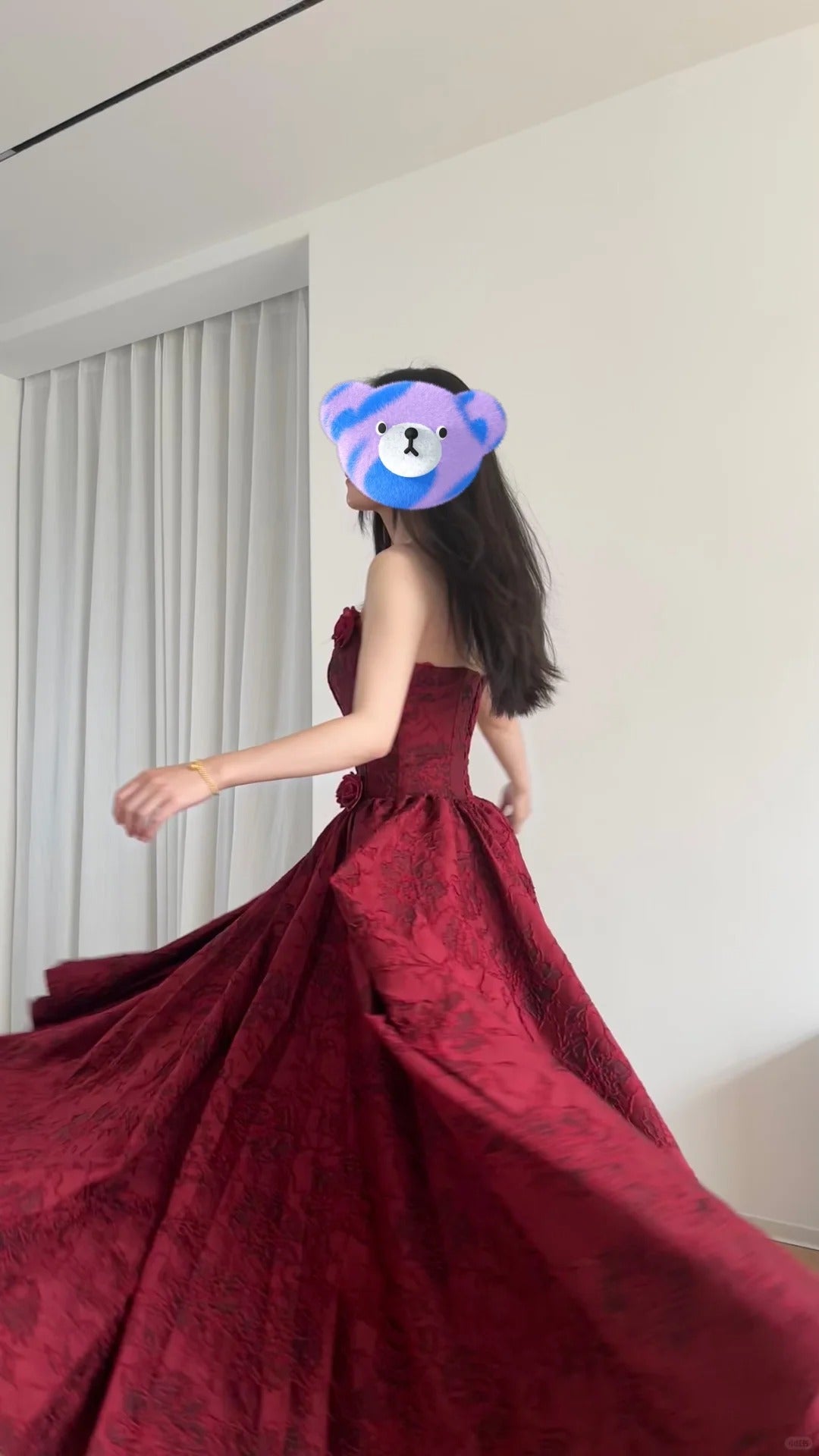 Beautiful Burgundy Tube Top Three-dimensional Rose Lace A-line Prom Dress P3438