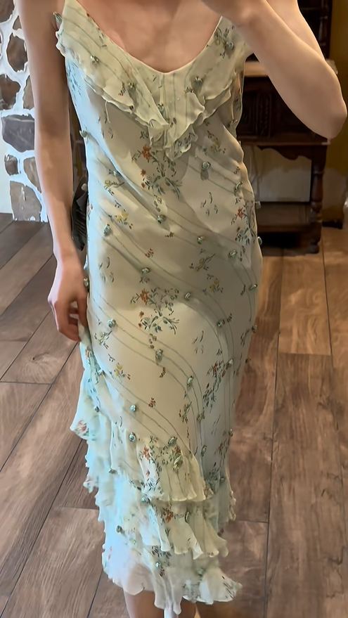 Elegant Blue Rose Strapless Multi-Layer Bias-Cut Skirt Chiffon Prom Dress P3791
