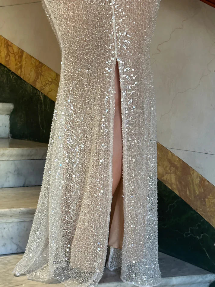 Elegant Pink Glittering Sequin Mermaid Spaghetti Strap Prom Dress Party Dress Evening Dress TP4509