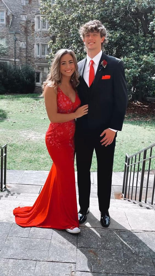 Elegant Red V Neck Mermaid Prom Dress,Red Formal Gown cc1143
