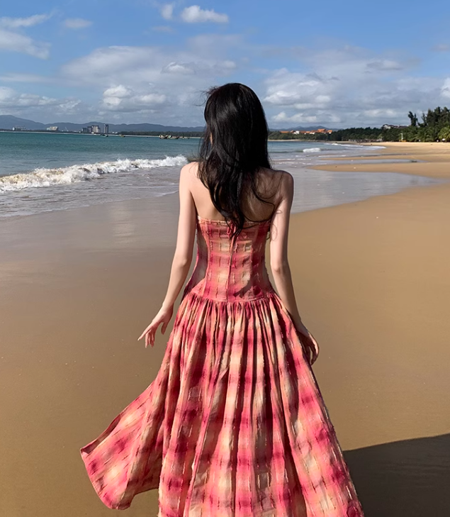 New Fashion Design Beach Casual Split Spaghetti Strap Dress TP3008