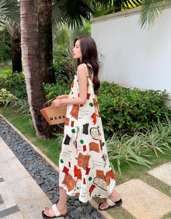 New Fashion Floral Design A-Line Spaghetti Strap Dress TP3023