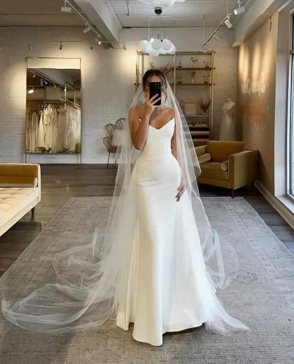 Elegant Simple White Strapless A-Line Wedding Dress TP4834