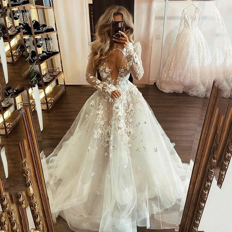 White lace appliqué long prom dress white evening dress S3710