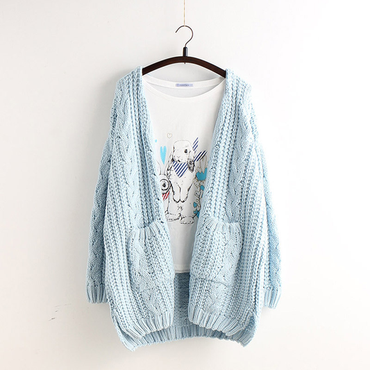 Cable Loose Pockets Knit Long Cardigan S3046