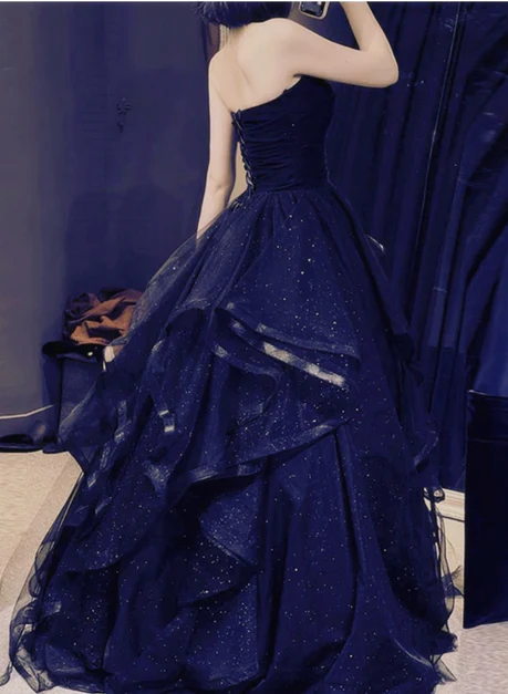 Navy Blue Layers Tulle Sweetheart Long Prom Dress, Navy Blue Party Dress S5272