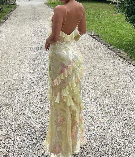 Lovely yellow long prom dress evening dress S3699