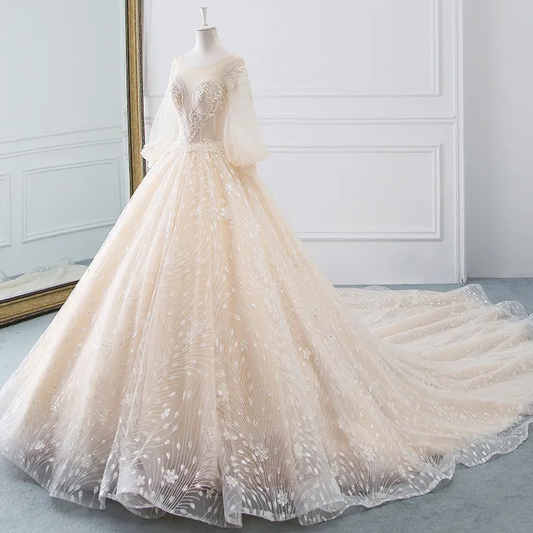 Vintage Long Sleeve Wedding Dresses Sexy Appliques Lace Ball Gown Wedding Dresses