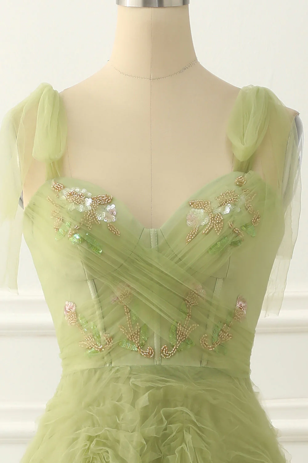 Light Green Tulle A-Line Prom Dress With Beading S5097