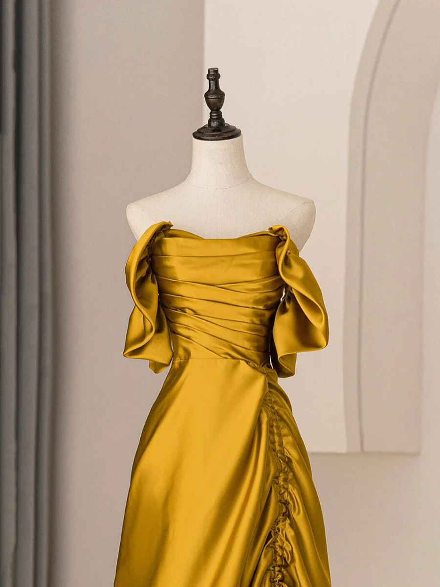 Unique A-Line Satin Long Prom Dress P577
