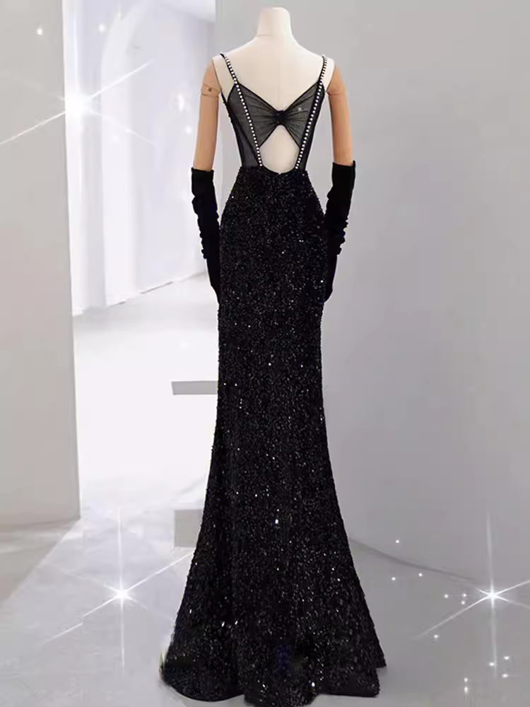 Mermaid Long Prom Dress New Sequin Sexy Black Slit Evening Dress P918