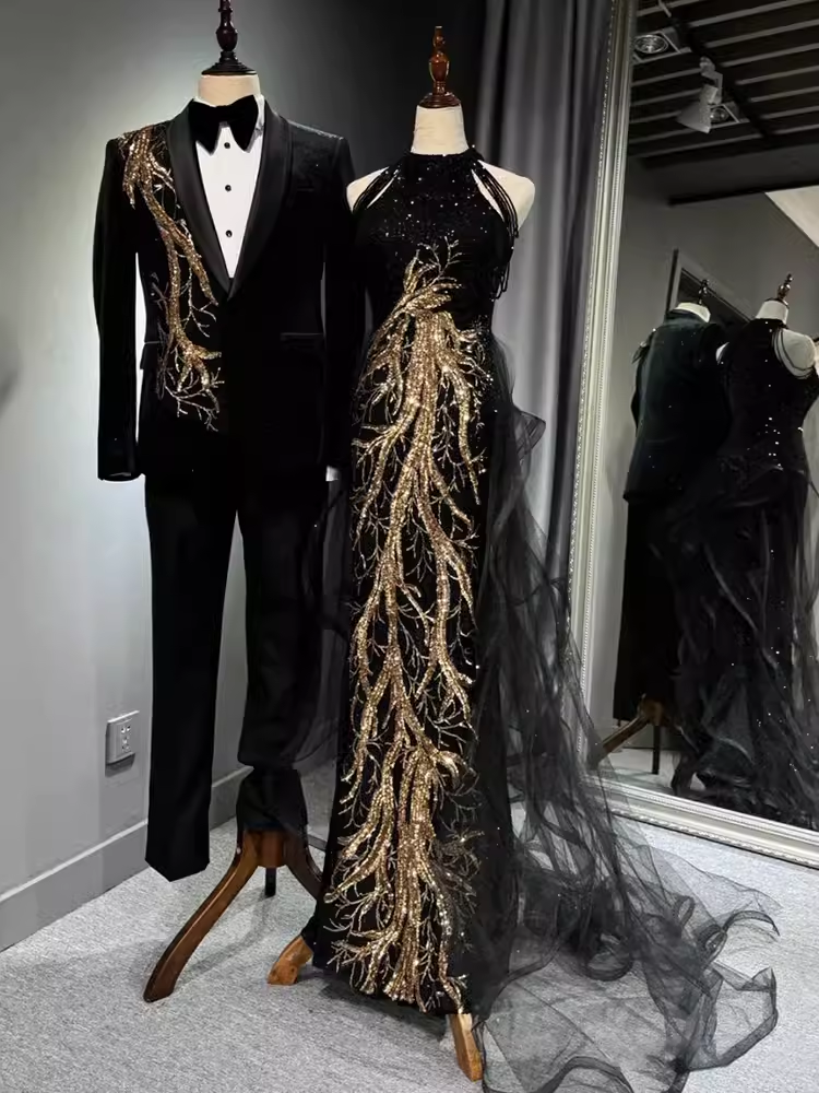 Modest Mermaid Halter Long Black Prom Dress P1423