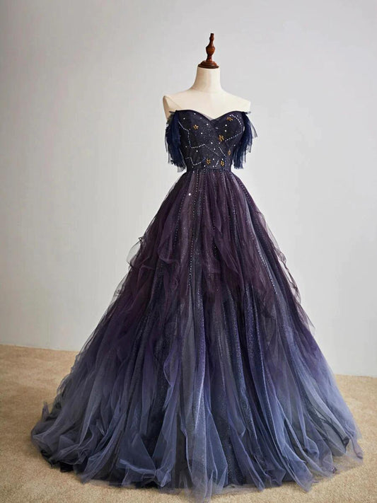Elegant Ball Gown Off The Shoulder Long Tulle Prom Dress B493