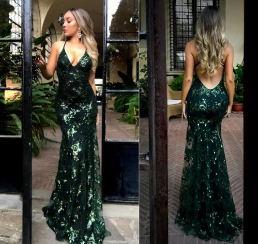 Green sequin prom dress, new design dress prom, sparkly evening dress Y6652
