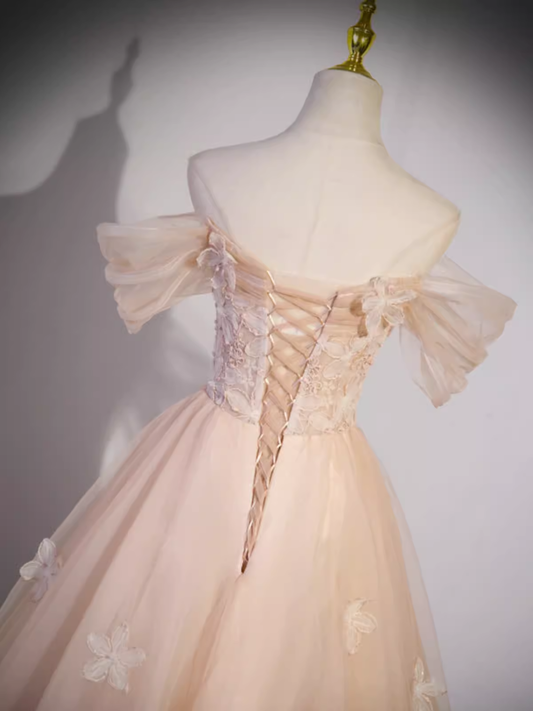 Vintage Ball Gown Off The Shoulder Tulle Long Prom Dress Formal Dresses PD0048