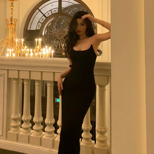 Sexy Sheath Spaghetti Straps Black Prom Dresses Birthday Outfits Evening Gown