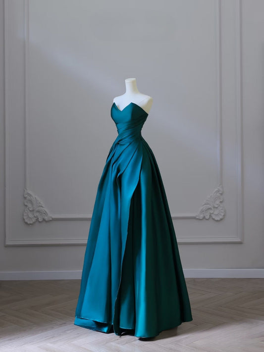 Pretty Ball Gown Sweetheart Satin Ruffles Long Prom Dresses Party Dress