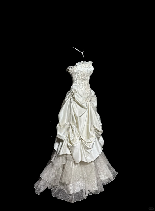 Chic Ball Gown Strapless Taffeta Ivory Long Wedding Dress Bridal Dresses
